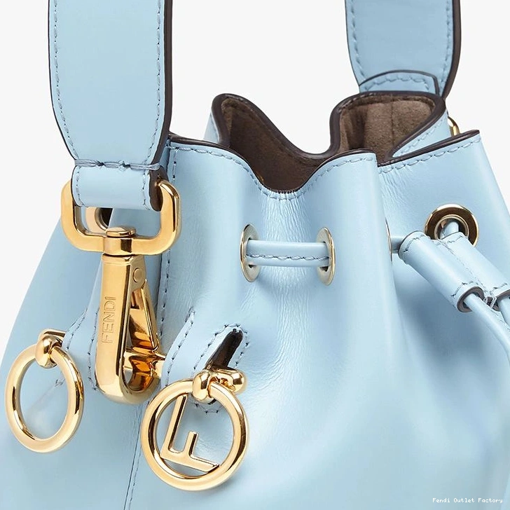 Vintage HOT Tresor Calf ROMA Fendi Logo Mon Leather Bag Bucket Mini Sky Blue In 0731